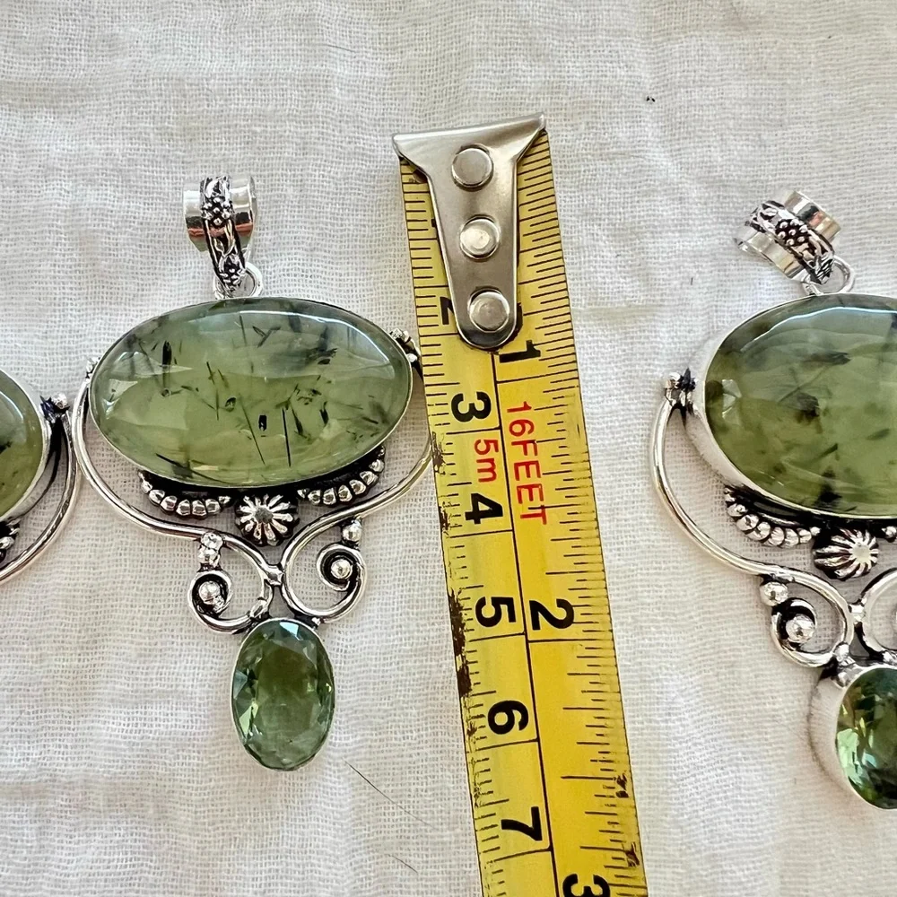 925 Moss Prehnite w/ Epidote! Pendant Necklace
